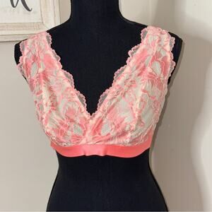 Cacique Lace Triangle Bralette Coral Ivory Size 14/16